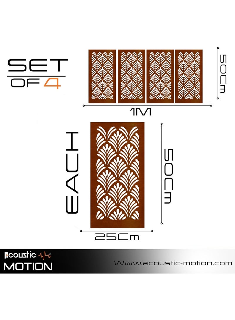 أكويستك موشان لوحات جدارية خشبية من خشب MDF من ACOUSTIC MOTION®، تصميم بالمورا مع شريط لاصق مزدوج الوجه، ديكور جداري بني عصري للمنزل، غرفة المعيشة، غرفة النوم، المكتب والفندق، 25×50×0.5 سم، طقم من 4 قطع - Image 2